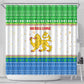 Sierra Leone Christmas Shower Curtain Festive Pattern Golden Lion Emblem and Santa Sleigh - African Pride