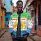 Sierra Leone Christmas Sleeve Zip Bomber Jacket Festive Pattern Golden Lion Emblem and Santa Sleigh - African Pride