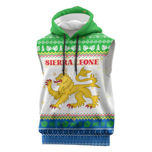 Sierra Leone Christmas Sleeveless Hoodie Festive Pattern Golden Lion Emblem and Santa Sleigh - African Pride