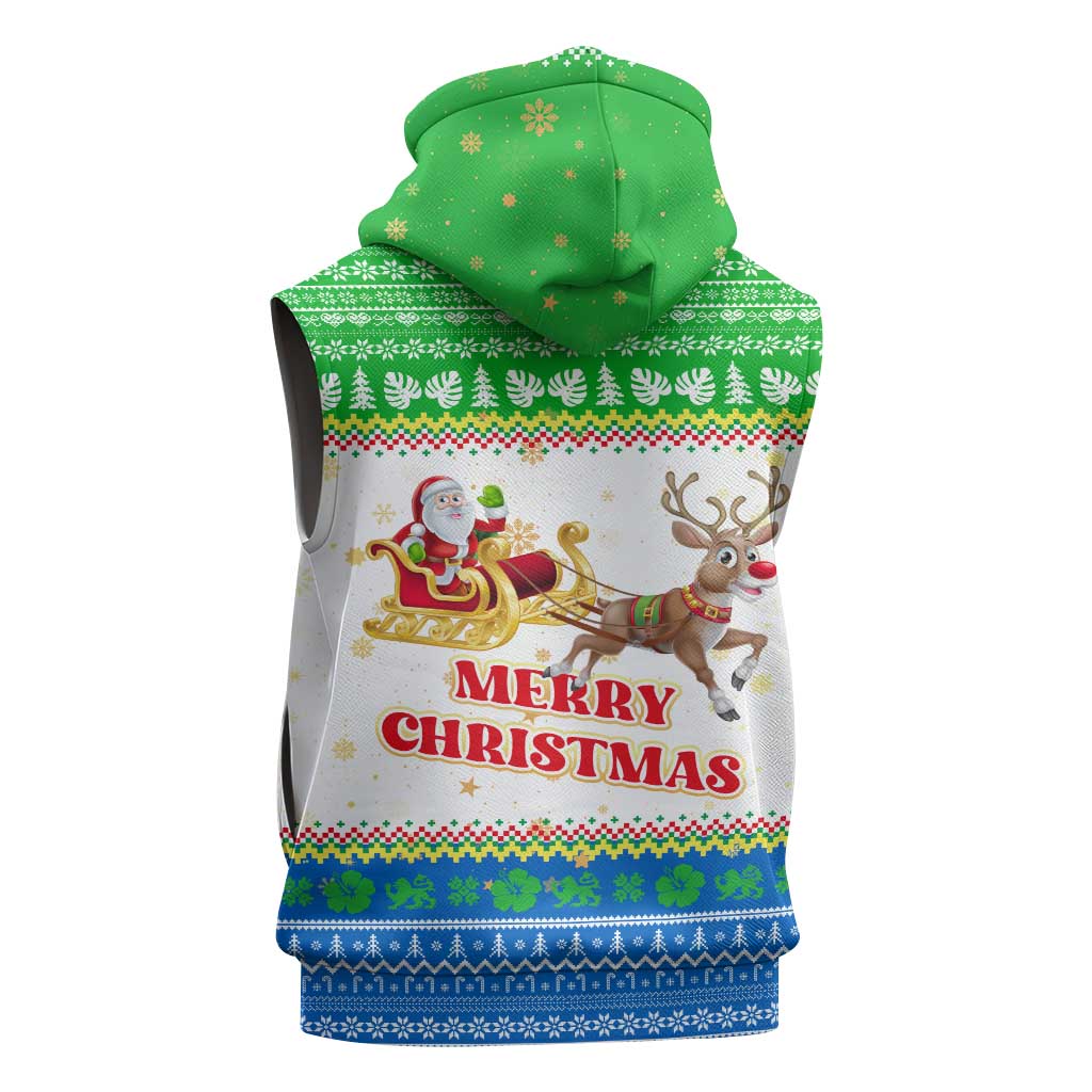 Sierra Leone Christmas Sleeveless Hoodie Festive Pattern Golden Lion Emblem and Santa Sleigh - African Pride