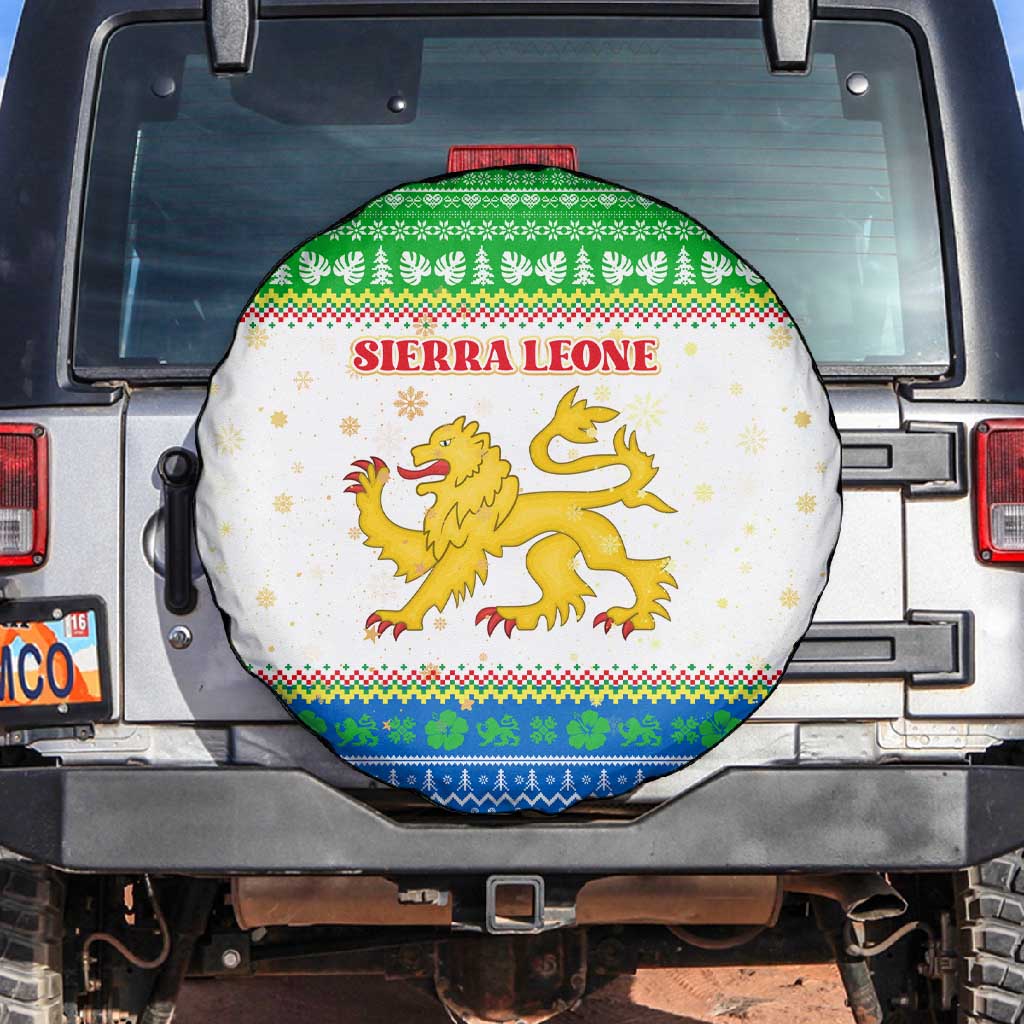 Sierra Leone Christmas Spare Tire Cover Festive Pattern Golden Lion Emblem and Santa Sleigh - African Pride