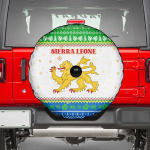 Sierra Leone Christmas Spare Tire Cover Festive Pattern Golden Lion Emblem and Santa Sleigh - African Pride