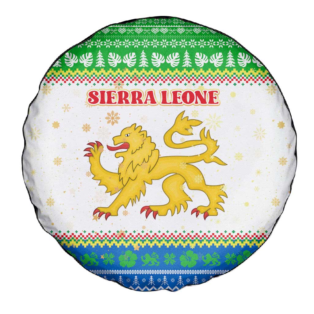 Sierra Leone Christmas Spare Tire Cover Festive Pattern Golden Lion Emblem and Santa Sleigh - African Pride