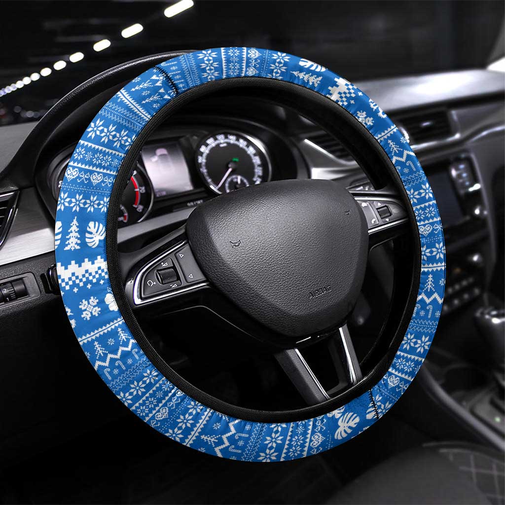 Sierra Leone Christmas Steering Wheel Cover Festive Pattern Golden Lion Emblem and Santa Sleigh - African Pride