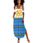 Sierra Leone Christmas Summer Maxi Dress Festive Pattern Golden Lion Emblem and Santa Sleigh - African Pride