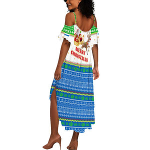 Sierra Leone Christmas Summer Maxi Dress Festive Pattern Golden Lion Emblem and Santa Sleigh - African Pride