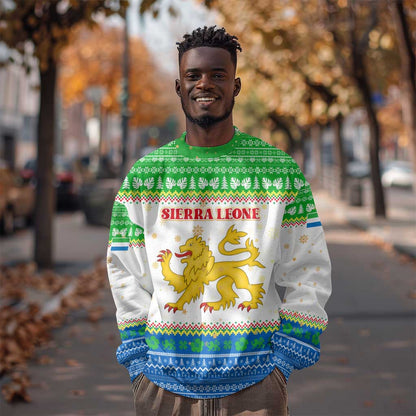 Sierra Leone Christmas Sweatshirt Festive Pattern Golden Lion Emblem and Santa Sleigh - African Pride