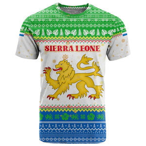 Sierra Leone Christmas T shirt Festive Pattern Golden Lion Emblem and Santa Sleigh - African Pride