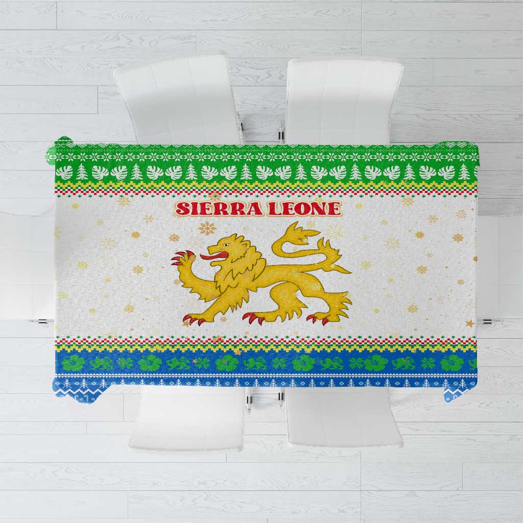 Sierra Leone Christmas Tablecloth Festive Pattern Golden Lion Emblem and Santa Sleigh - African Pride