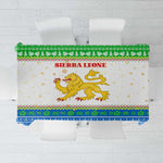 Sierra Leone Christmas Tablecloth Festive Pattern Golden Lion Emblem and Santa Sleigh - African Pride