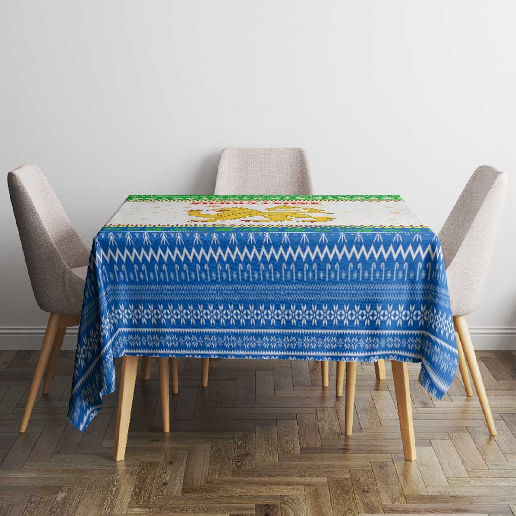 Sierra Leone Christmas Tablecloth Festive Pattern Golden Lion Emblem and Santa Sleigh - African Pride