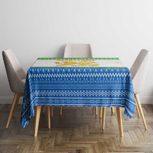 Sierra Leone Christmas Tablecloth Festive Pattern Golden Lion Emblem and Santa Sleigh - African Pride