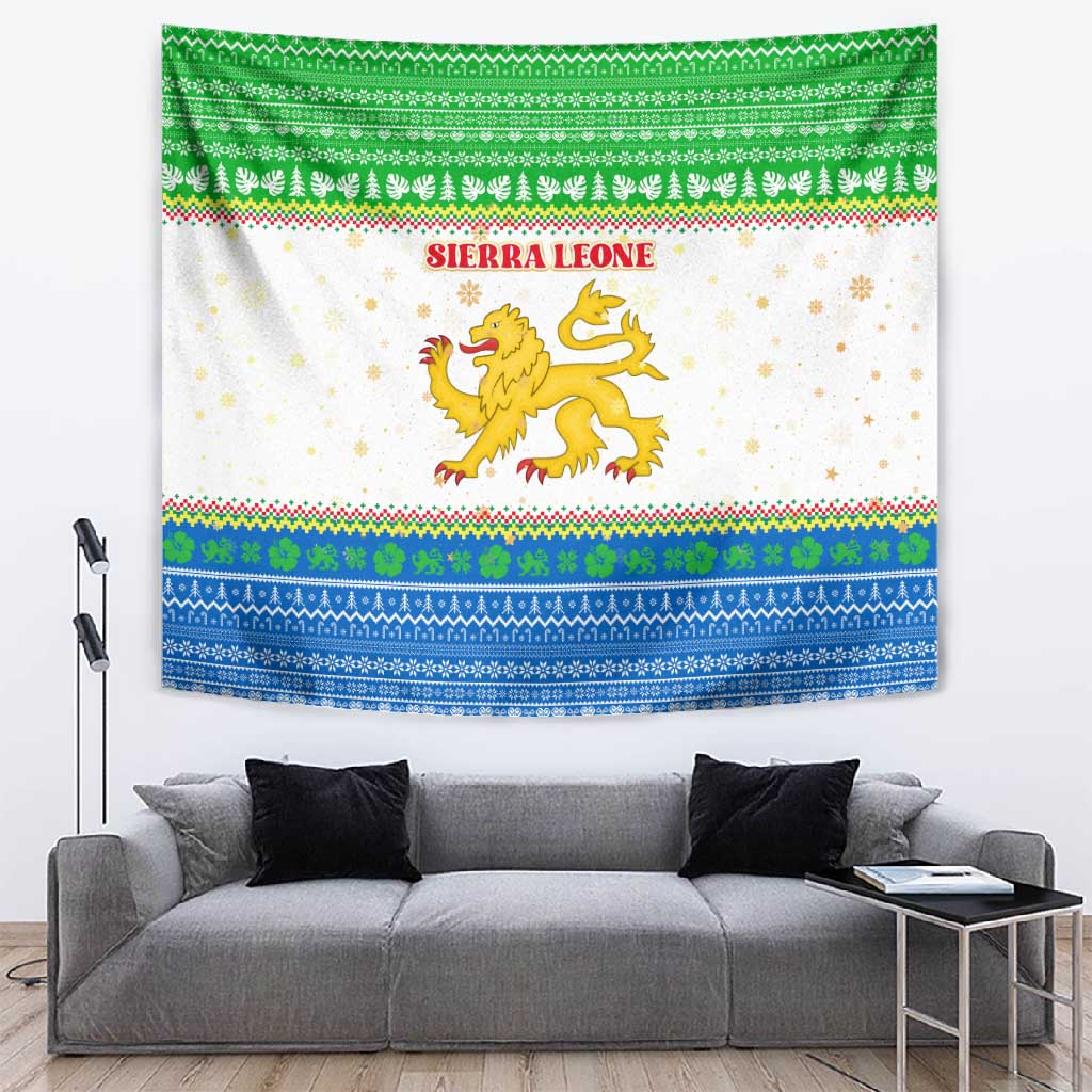 Sierra Leone Christmas Tapestry Festive Pattern Golden Lion Emblem and Santa Sleigh - African Pride
