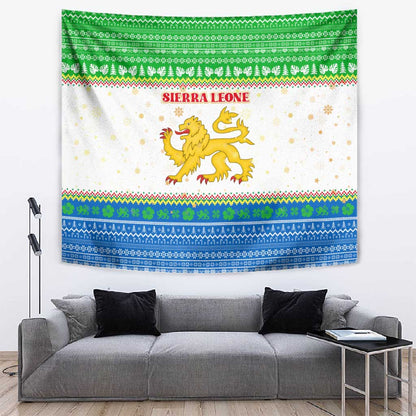 Sierra Leone Christmas Tapestry Festive Pattern Golden Lion Emblem and Santa Sleigh - African Pride