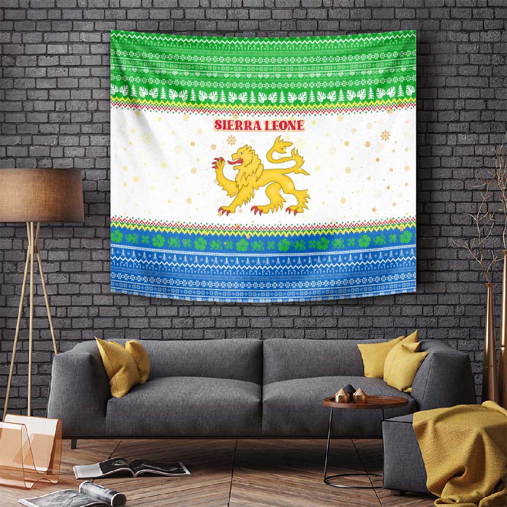 Sierra Leone Christmas Tapestry Festive Pattern Golden Lion Emblem and Santa Sleigh - African Pride