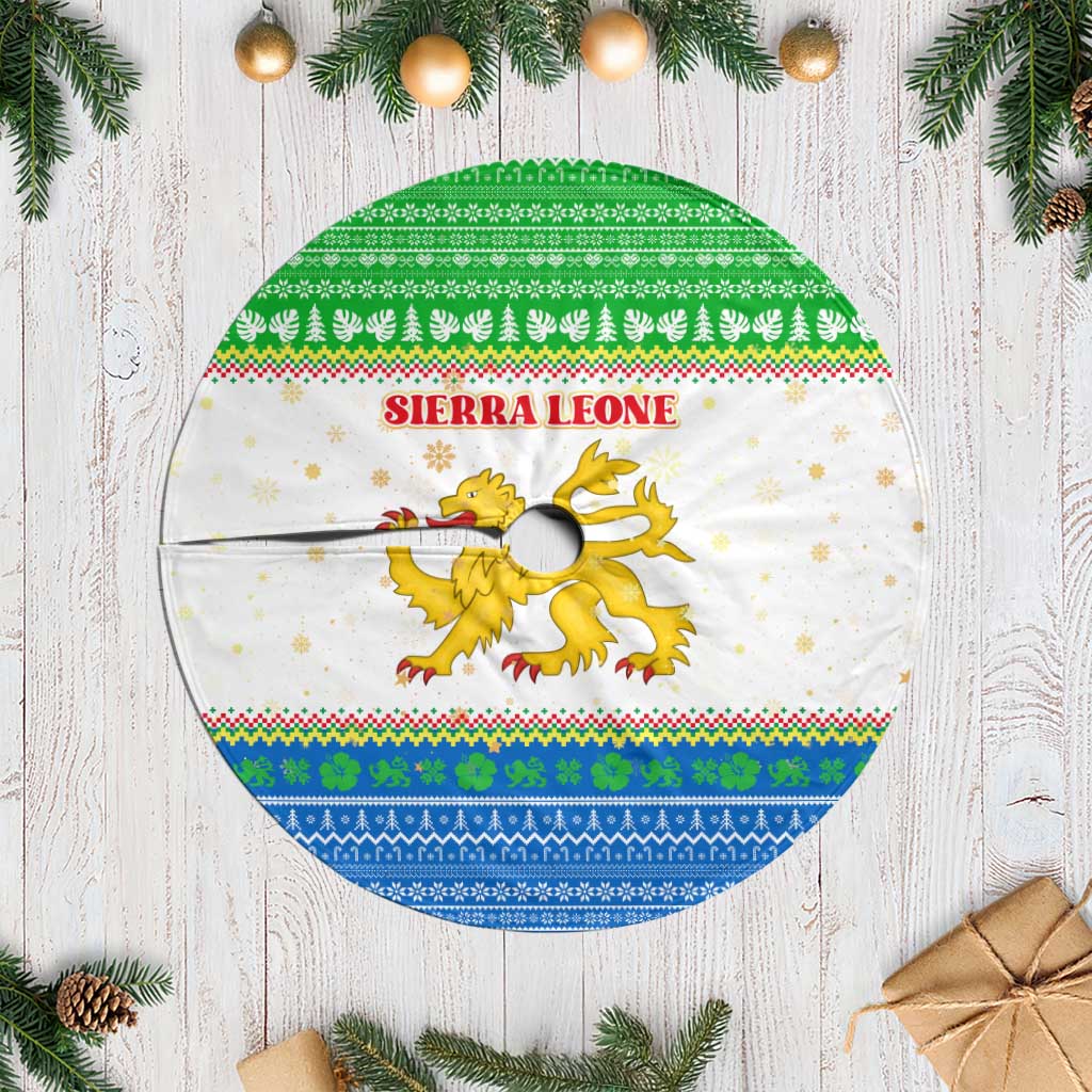 Sierra Leone Christmas Tree Skirt Festive Pattern Golden Lion Emblem and Santa Sleigh - African Pride