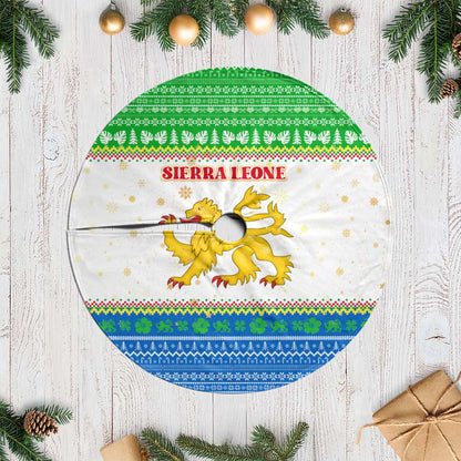 Sierra Leone Christmas Tree Skirt Festive Pattern Golden Lion Emblem and Santa Sleigh - African Pride