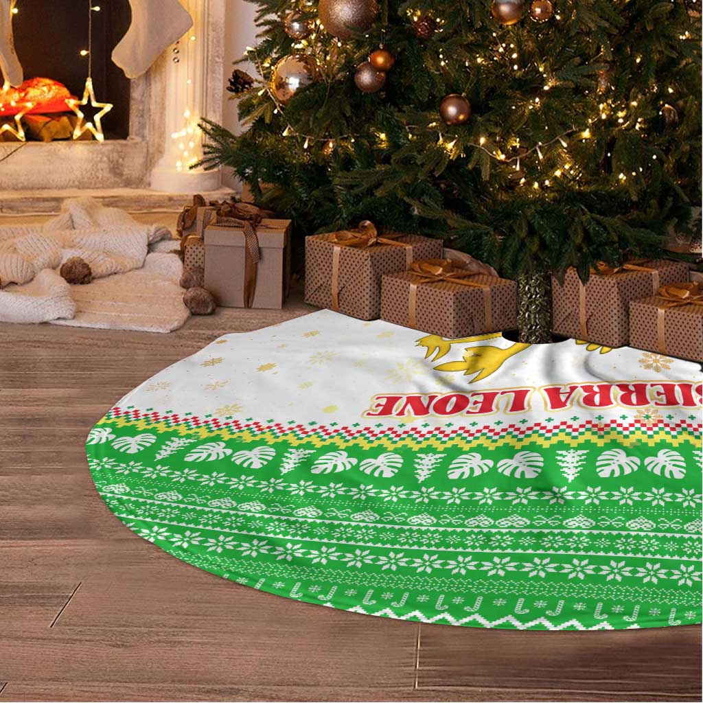 Sierra Leone Christmas Tree Skirt Festive Pattern Golden Lion Emblem and Santa Sleigh - African Pride