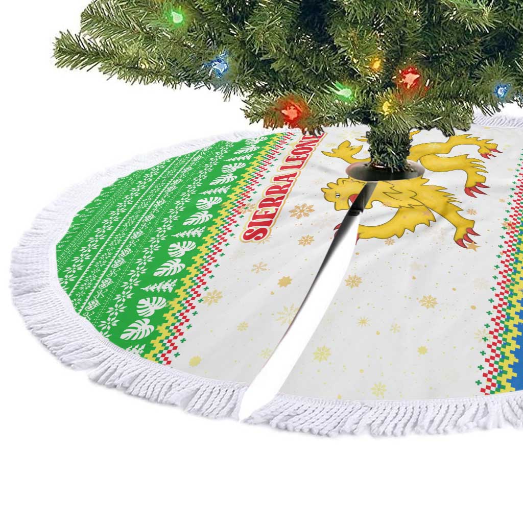 Sierra Leone Christmas Tree Skirt Festive Pattern Golden Lion Emblem and Santa Sleigh - African Pride