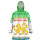 Sierra Leone Christmas Wearable Blanket Hoodie Festive Pattern Golden Lion Emblem and Santa Sleigh - African Pride