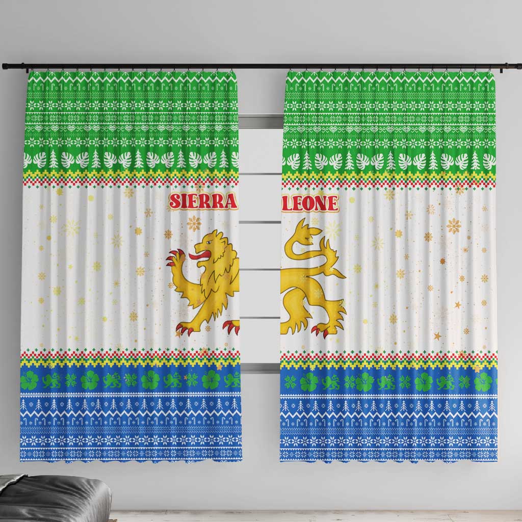 Sierra Leone Christmas Window Curtain Festive Pattern Golden Lion Emblem and Santa Sleigh - African Pride