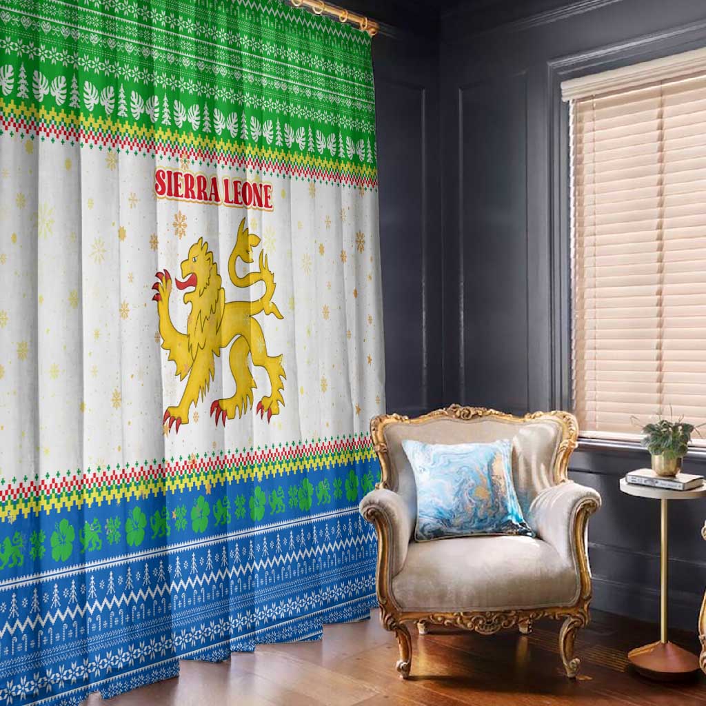 Sierra Leone Christmas Window Curtain Festive Pattern Golden Lion Emblem and Santa Sleigh - African Pride