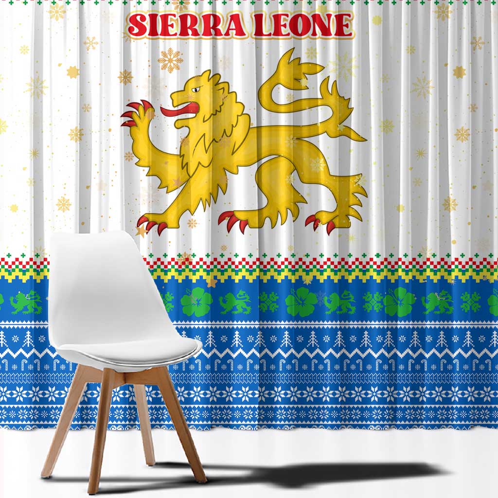 Sierra Leone Christmas Window Curtain Festive Pattern Golden Lion Emblem and Santa Sleigh - African Pride
