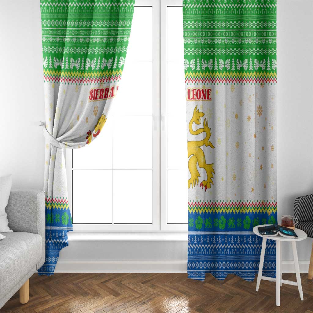 Sierra Leone Christmas Window Curtain Festive Pattern Golden Lion Emblem and Santa Sleigh - African Pride