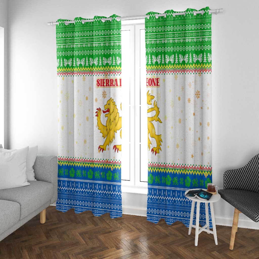 Sierra Leone Christmas Window Curtain Festive Pattern Golden Lion Emblem and Santa Sleigh - African Pride