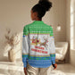 Sierra Leone Christmas Women Casual Shirt Festive Pattern Golden Lion Emblem and Santa Sleigh - African Pride