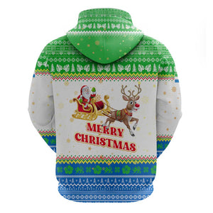 Sierra Leone Christmas Zip Hoodie Festive Pattern Golden Lion Emblem and Santa Sleigh - African Pride