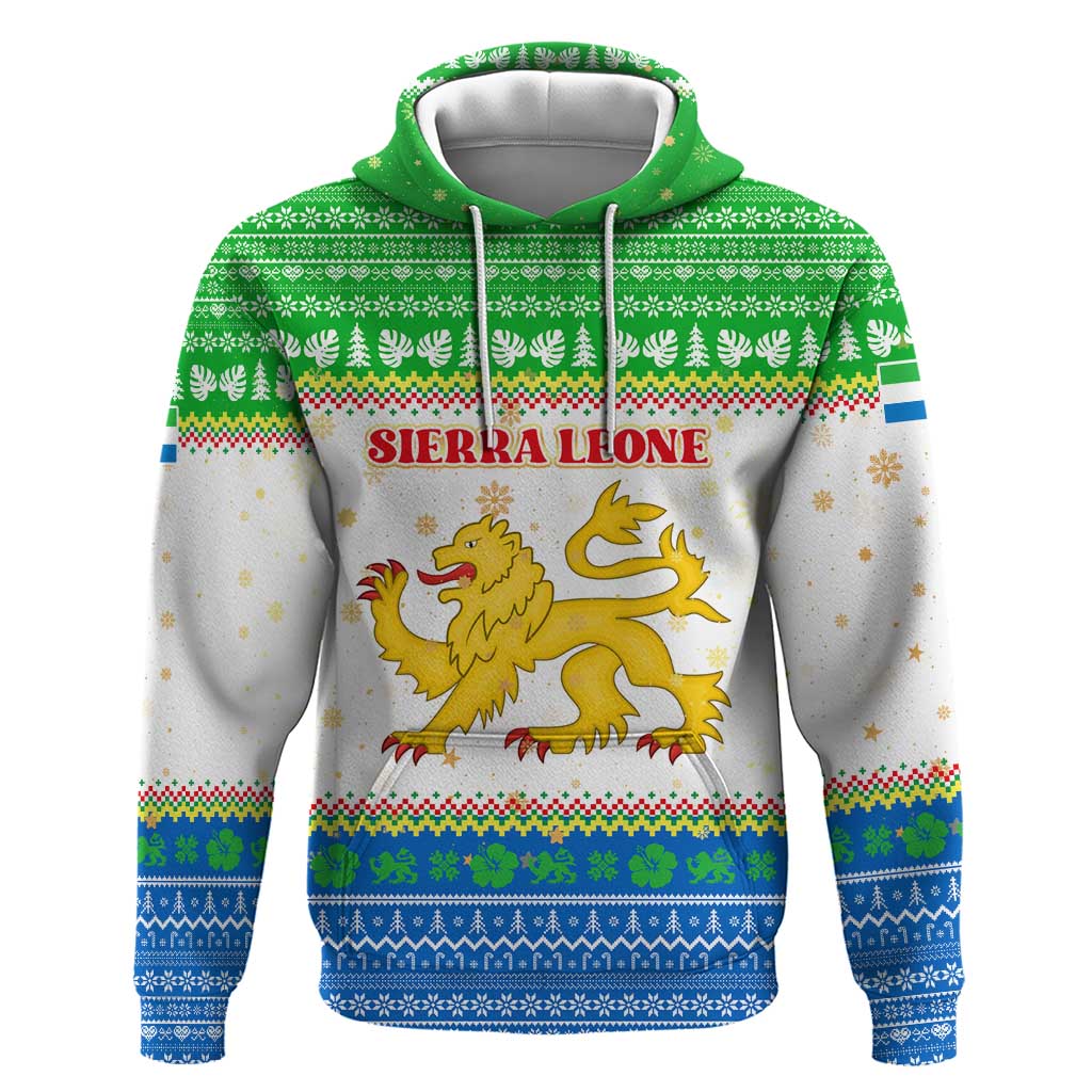 Sierra Leone Christmas Zip Hoodie Festive Pattern Golden Lion Emblem and Santa Sleigh - African Pride