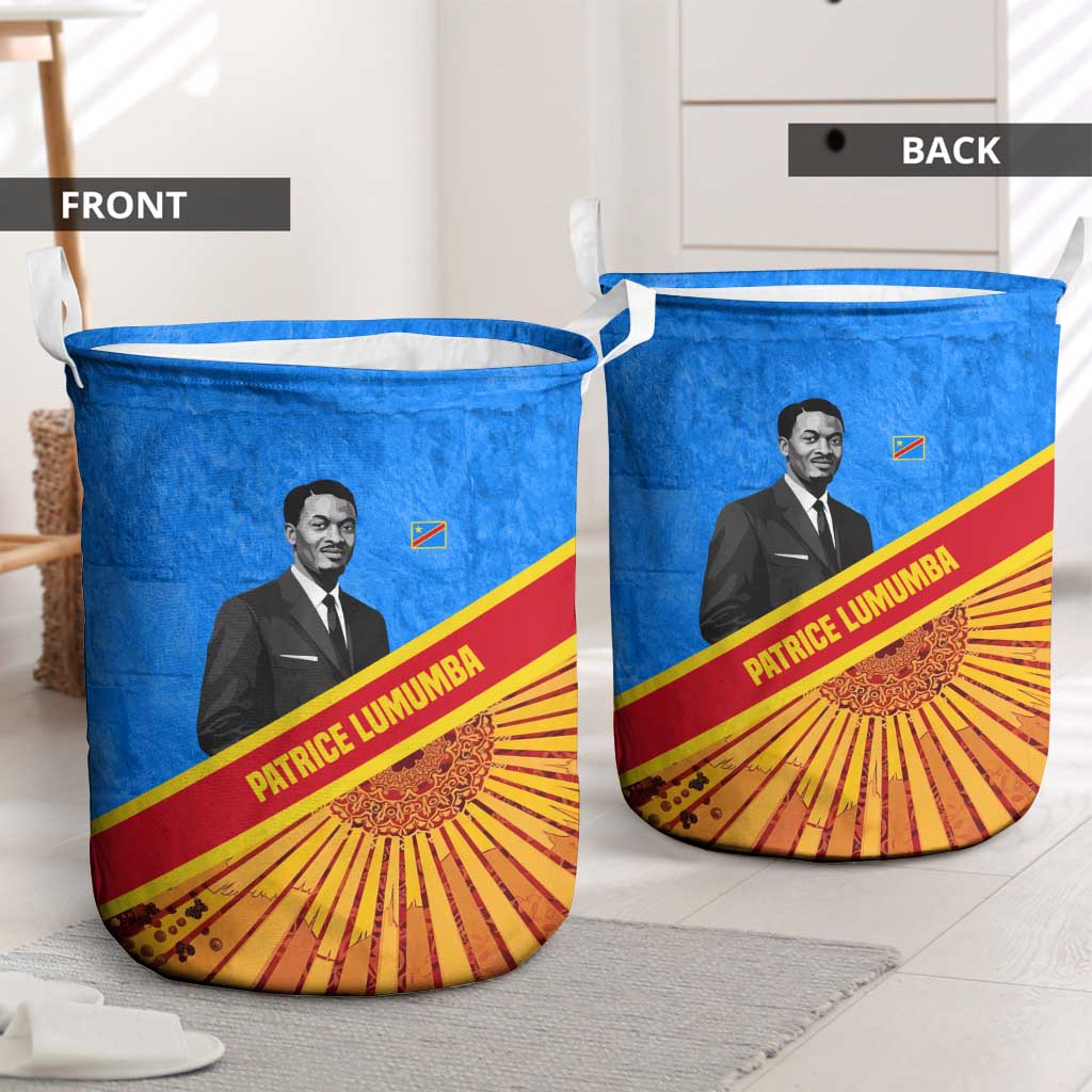 Patrice Lumumba Laundry Basket with Congolese Flag Colors and African History Quote - African Pride