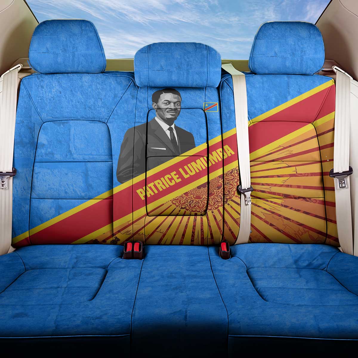 Patrice Lumumba Back Car Seat Cover with Congolese Flag Colors and African History Quote - African Pride