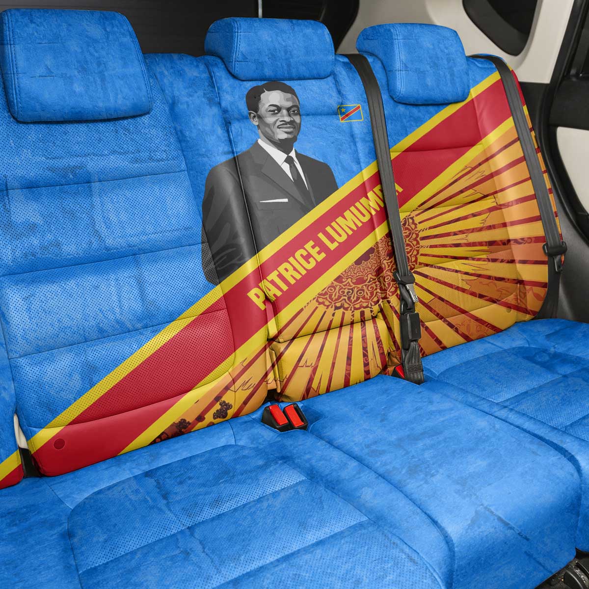 Patrice Lumumba Back Car Seat Cover with Congolese Flag Colors and African History Quote - African Pride