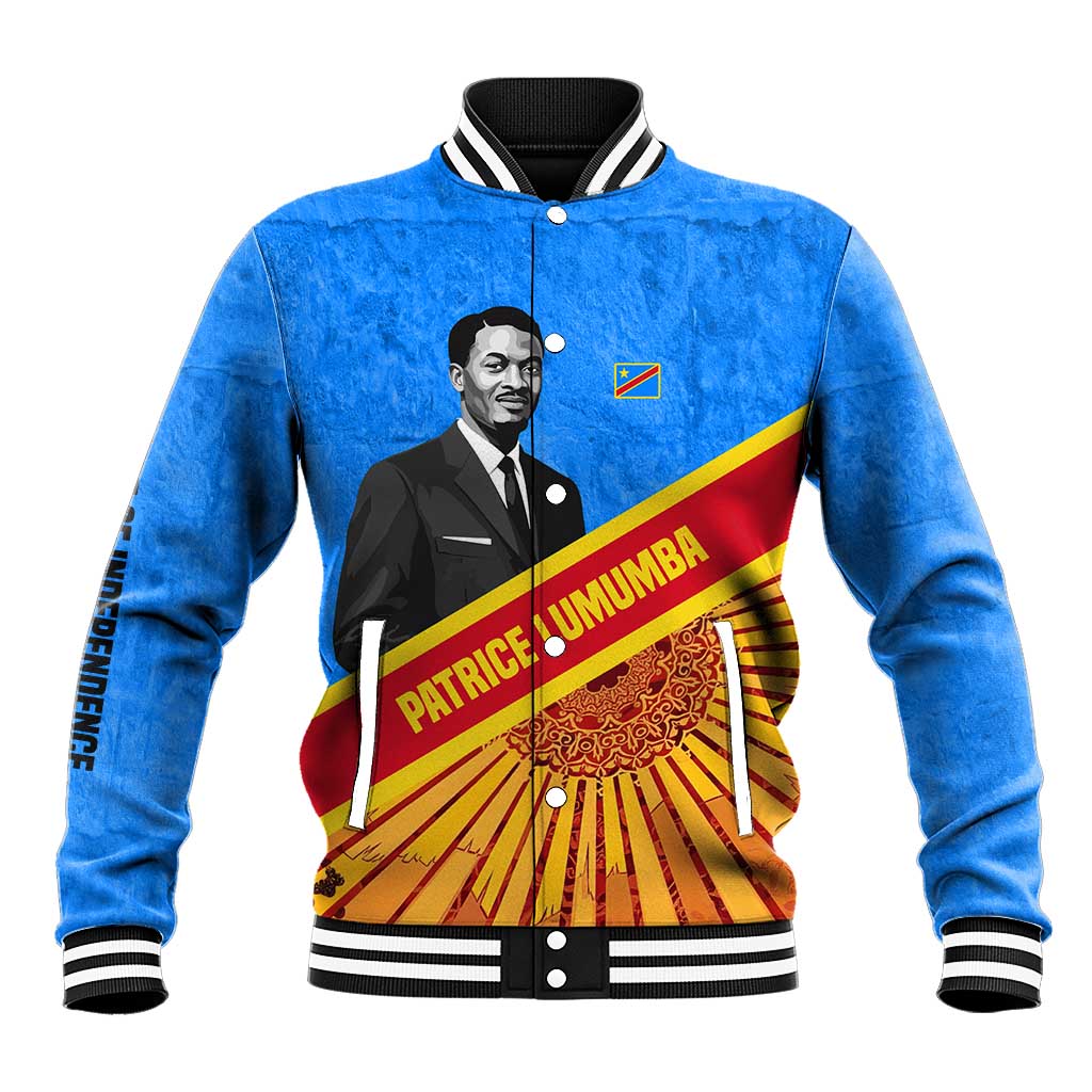 Patrice Lumumba Baseball Jacket with Congolese Flag Colors and African History Quote - African Pride