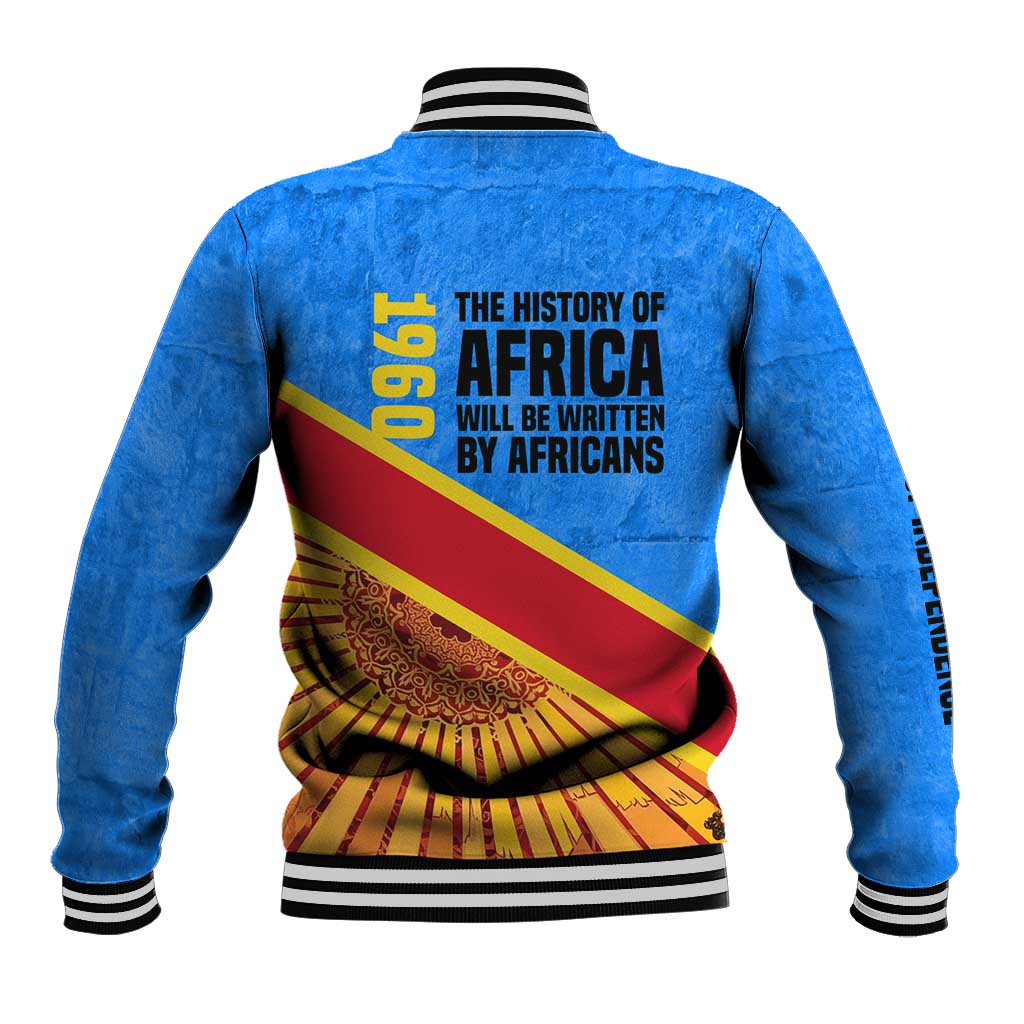 Patrice Lumumba Baseball Jacket with Congolese Flag Colors and African History Quote - African Pride