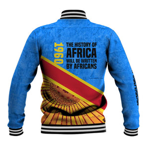 Patrice Lumumba Baseball Jacket with Congolese Flag Colors and African History Quote - African Pride