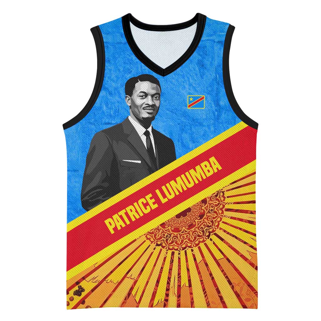 Patrice Lumumba Basketball Jersey with Congolese Flag Colors and African History Quote - African Pride