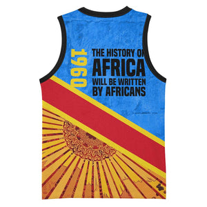 Patrice Lumumba Basketball Jersey with Congolese Flag Colors and African History Quote - African Pride