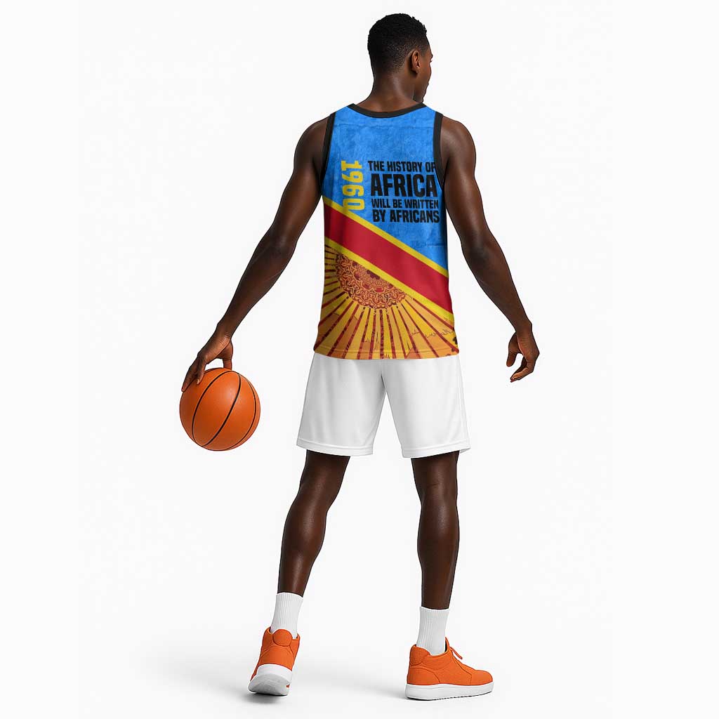 Patrice Lumumba Basketball Jersey with Congolese Flag Colors and African History Quote - African Pride