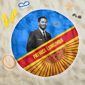 Patrice Lumumba Beach Blanket with Congolese Flag Colors and African History Quote - African Pride