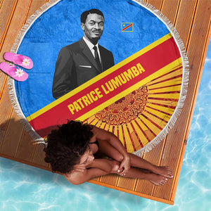 Patrice Lumumba Beach Blanket with Congolese Flag Colors and African History Quote - African Pride