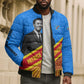 Patrice Lumumba Bomber Puffer Jacket with Congolese Flag Colors and African History Quote - African Pride