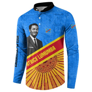 Patrice Lumumba Button Sweatshirt with Congolese Flag Colors and African History Quote