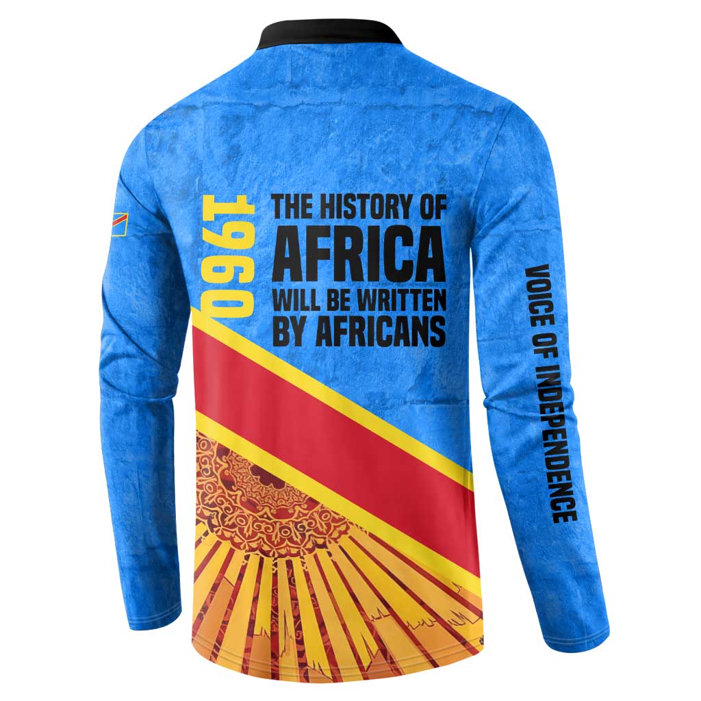 Patrice Lumumba Button Sweatshirt with Congolese Flag Colors and African History Quote
