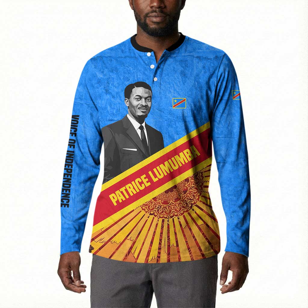 Patrice Lumumba Button Sweatshirt with Congolese Flag Colors and African History Quote