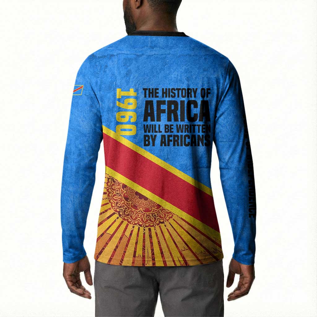 Patrice Lumumba Button Sweatshirt with Congolese Flag Colors and African History Quote