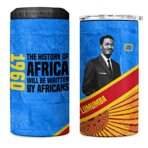Patrice Lumumba 4 in 1 Can Cooler Tumbler with Congolese Flag Colors and African History Quote - African Pride
