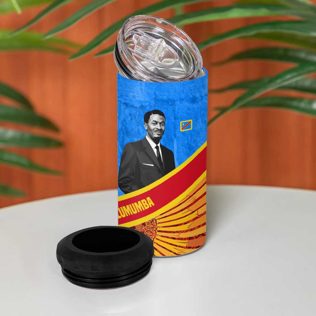 Patrice Lumumba 4 in 1 Can Cooler Tumbler with Congolese Flag Colors and African History Quote - African Pride